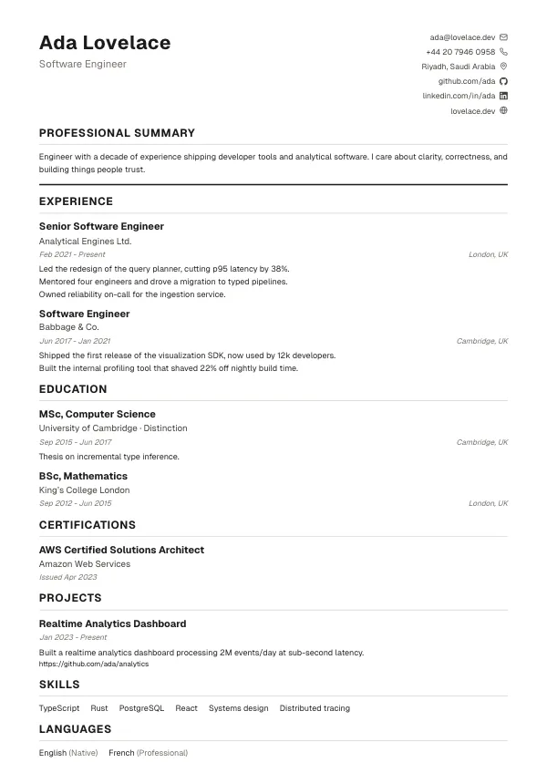 Classic CV template preview: Timeless and trusted.
