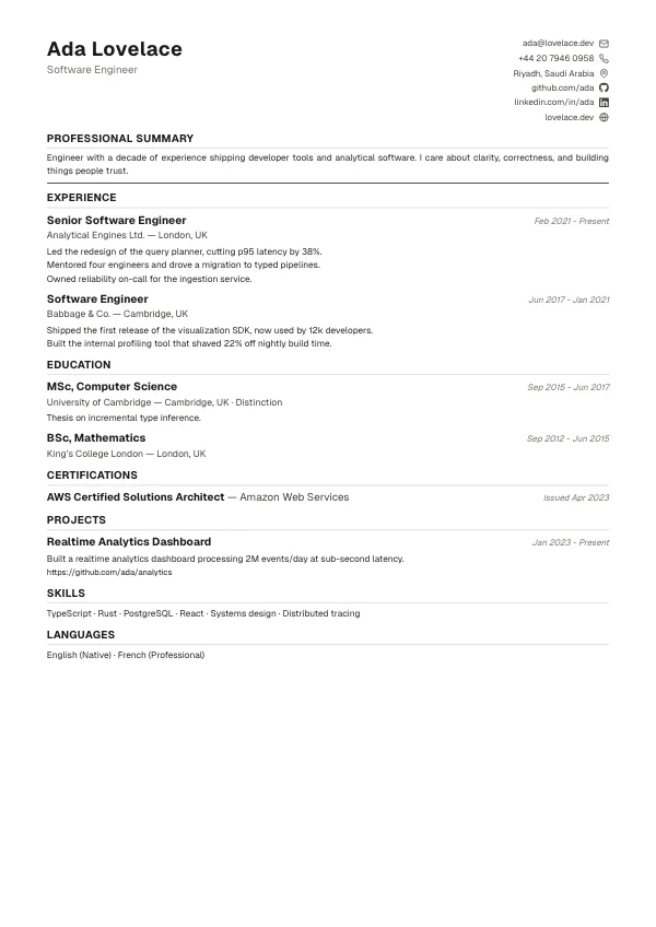 Compact CV template preview: Fits more on one page.