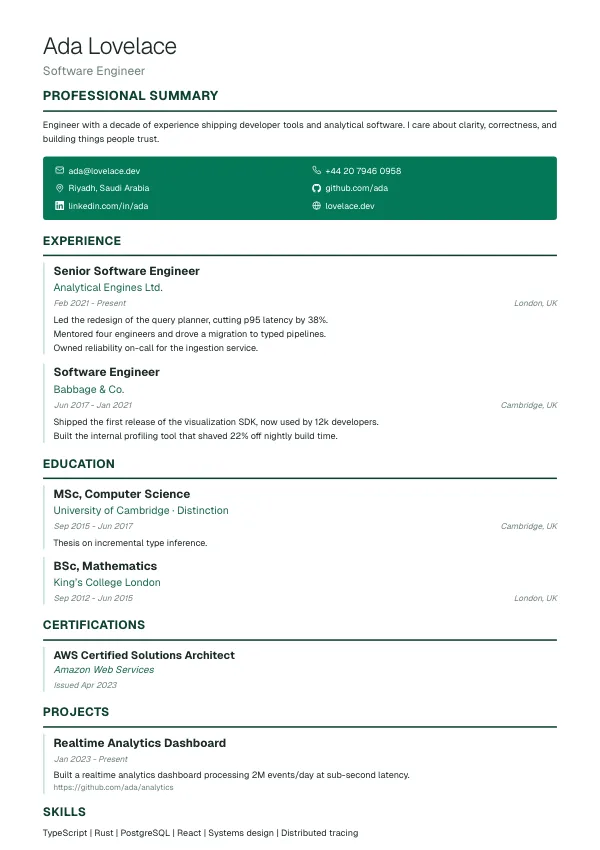 Executive CV template preview: Bold and confident.