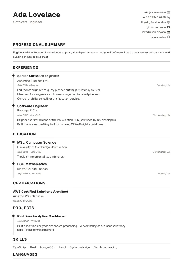 Timeline CV template preview: A visual career timeline.